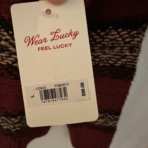 Lucky Brand Men's Cabernet Fair Isle Jacquard Wool Crew Neck Sweater Size L NWT - Picture 3 of 7